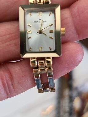 Anne Klein Two-Tone Gold and Silver Rectangular Bracelet Watch